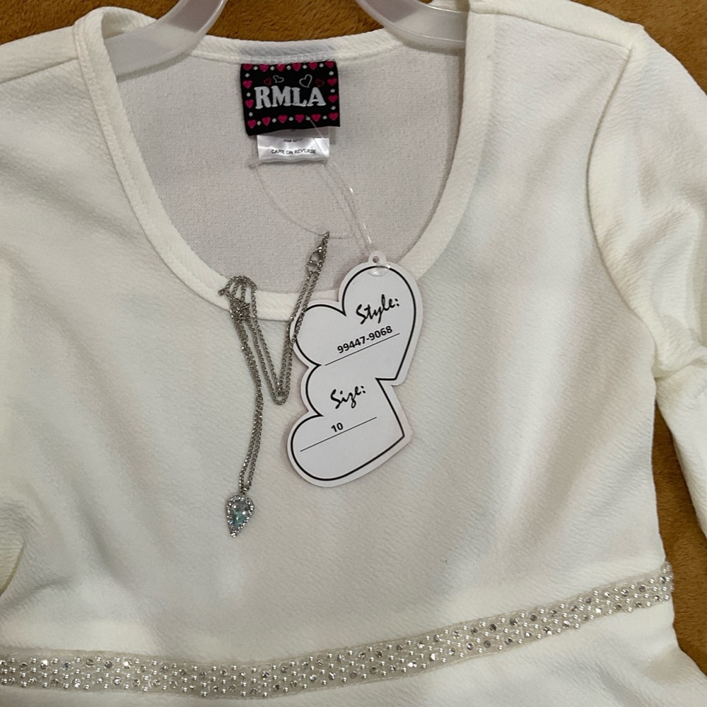 Egg shell white dress, long sleeves,necklace,brand new with tags